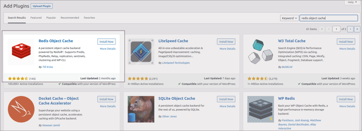 Redisobjectcache selected.png