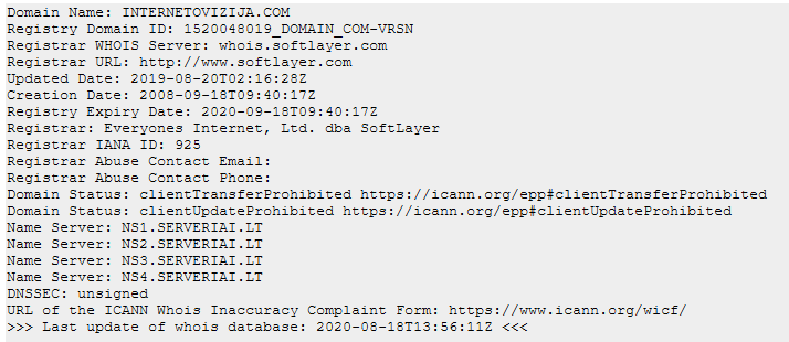 .com domeno statusas