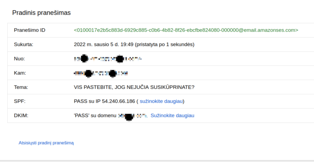 Gmail SPAM pavyzdys